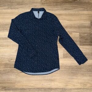 Lululemon Mens Button Down Shirt Navy Print Long Sleeve Stretch Size S
